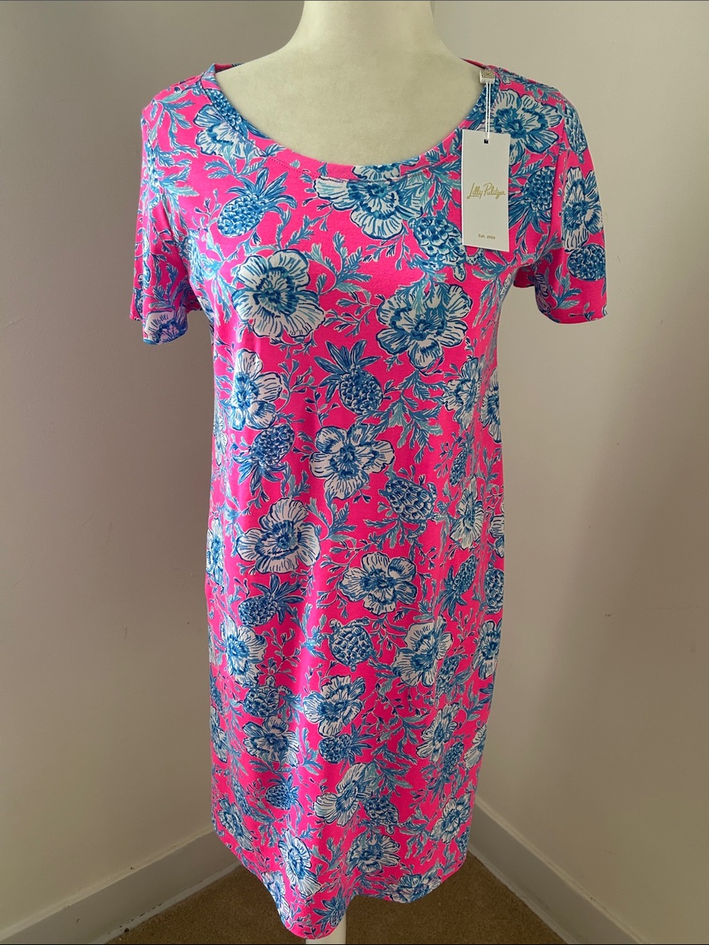 Lilly Pulitzer Hot Pink & Blue Floral Cotton swing Dress NWT Sz S